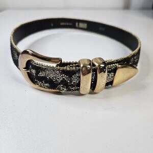 A. Brod Genuine Leather Belt Snakeskin Print Gold Small Made in the USA Lace
